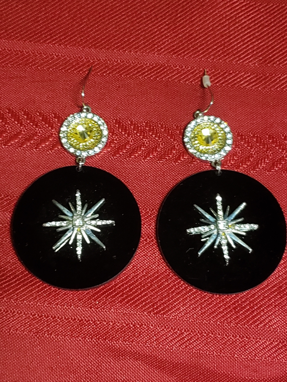 Black and Yellow Starburst Drop Vintage Earrings